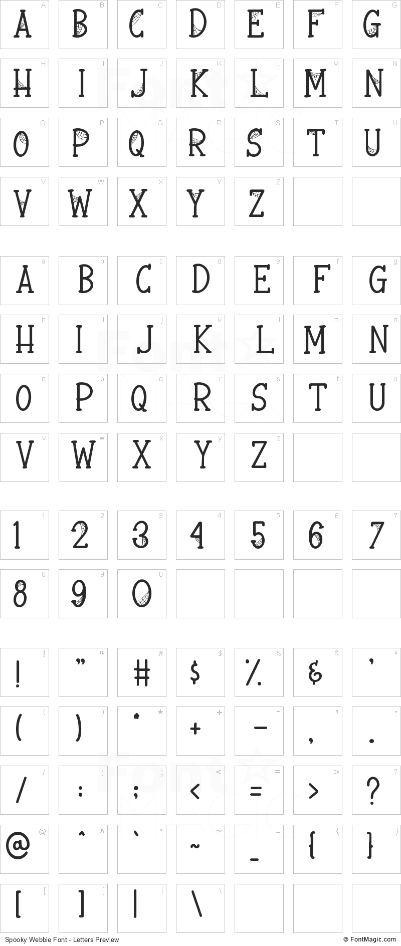 Spooky Webbie Font - All Latters Preview Chart