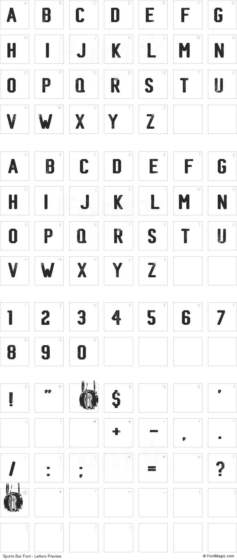 Sports Bar Font - All Latters Preview Chart