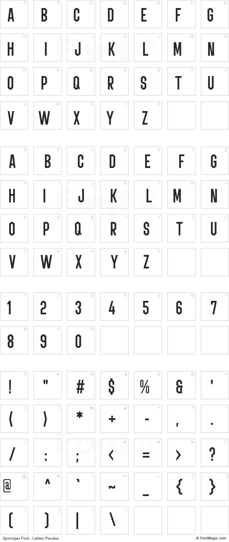 Sportviper Font - All Latters Preview Chart
