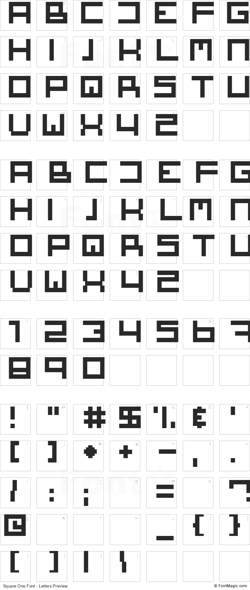 Square One Font - All Latters Preview Chart