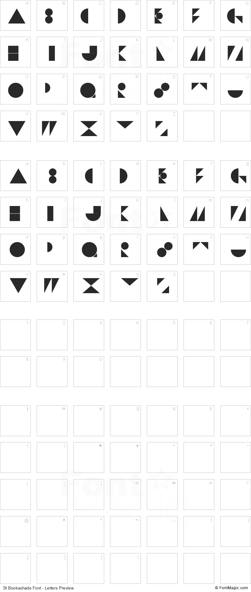 St Bookashade Font - All Latters Preview Chart