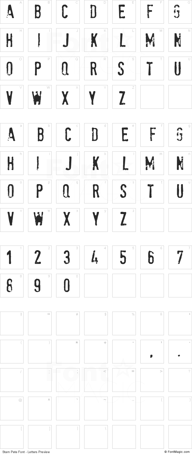 Stam Pete Font - All Latters Preview Chart