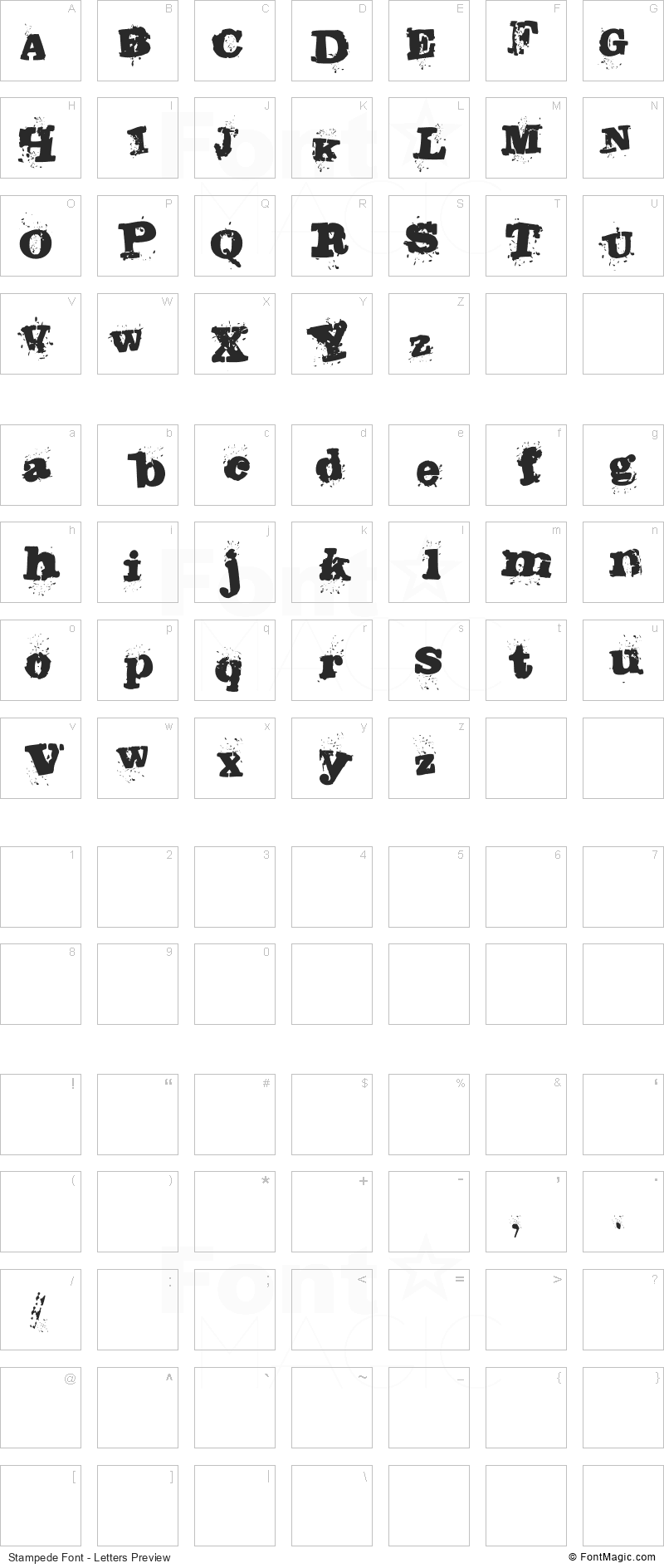 Stampede Font - All Latters Preview Chart