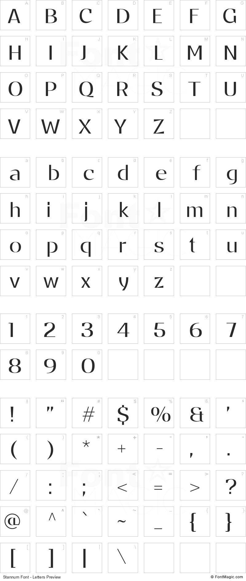 Stannum Font - All Latters Preview Chart