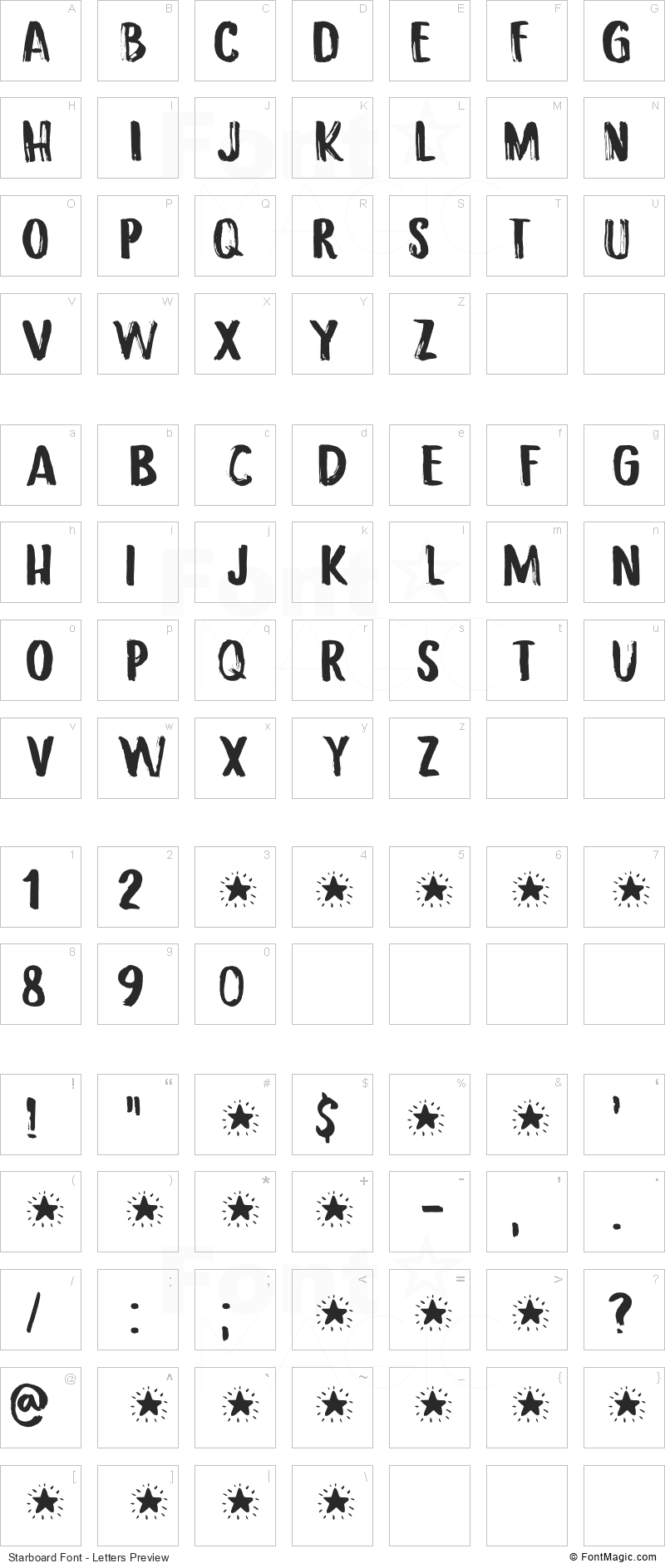 Starboard Font - All Latters Preview Chart