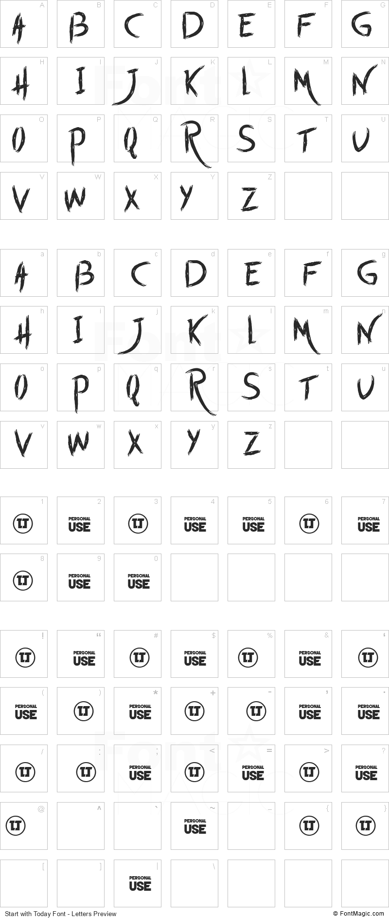 Start with Today Font - All Latters Preview Chart