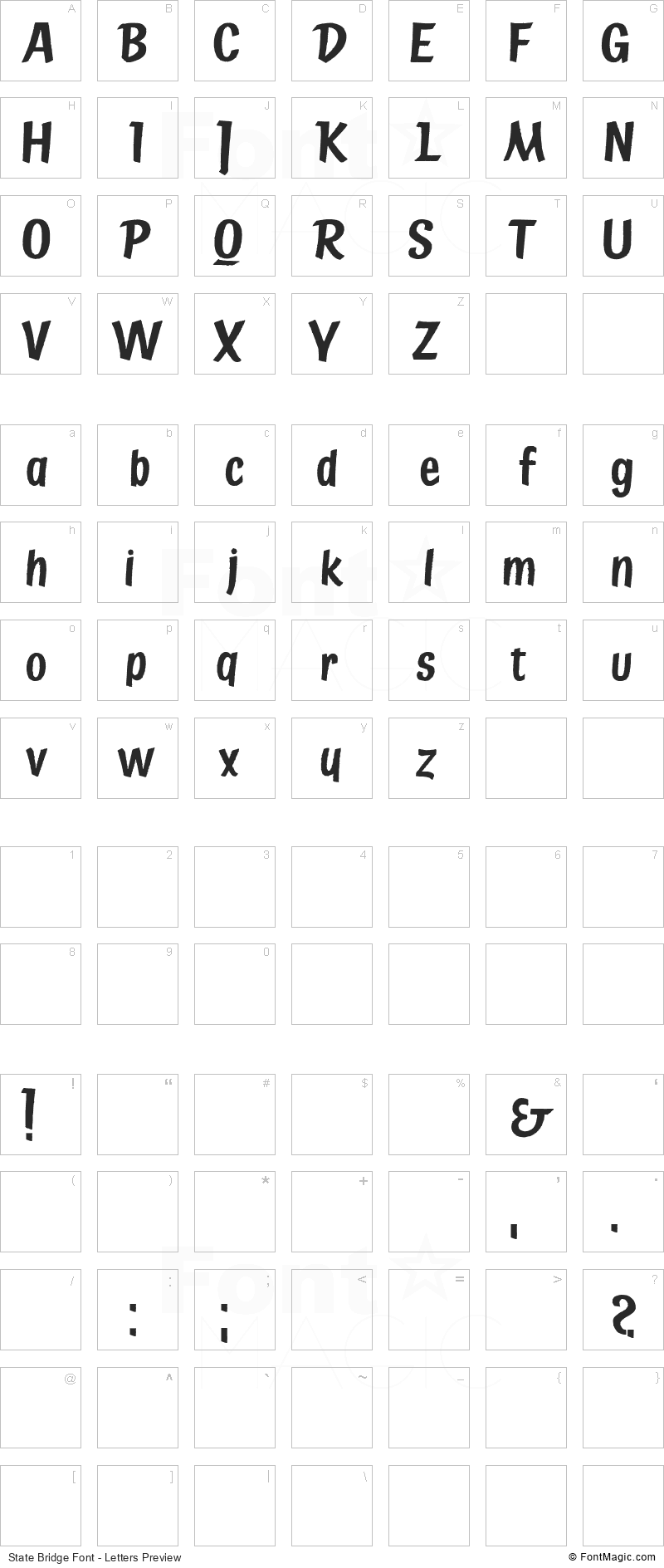 State Bridge Font - All Latters Preview Chart