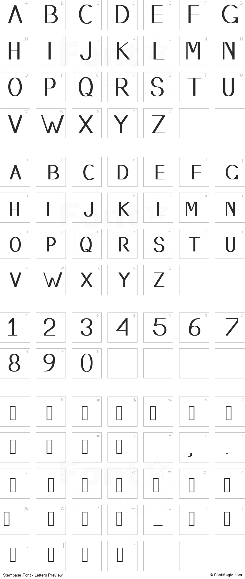 Stembase Font - All Latters Preview Chart