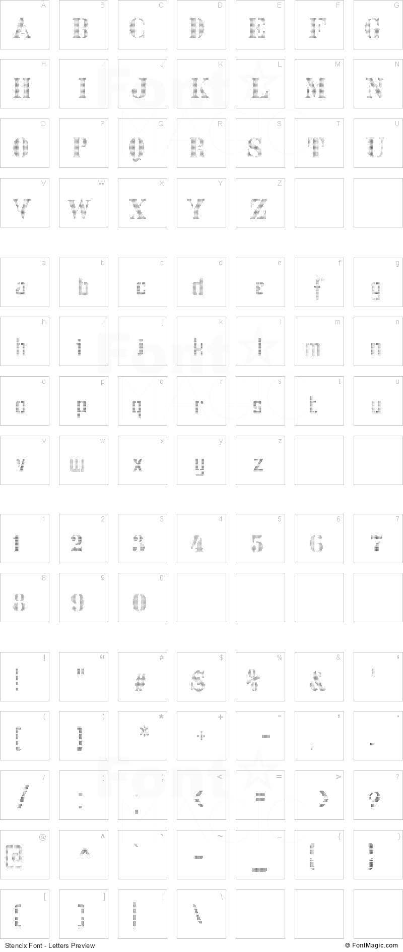 Stencix Font - All Latters Preview Chart