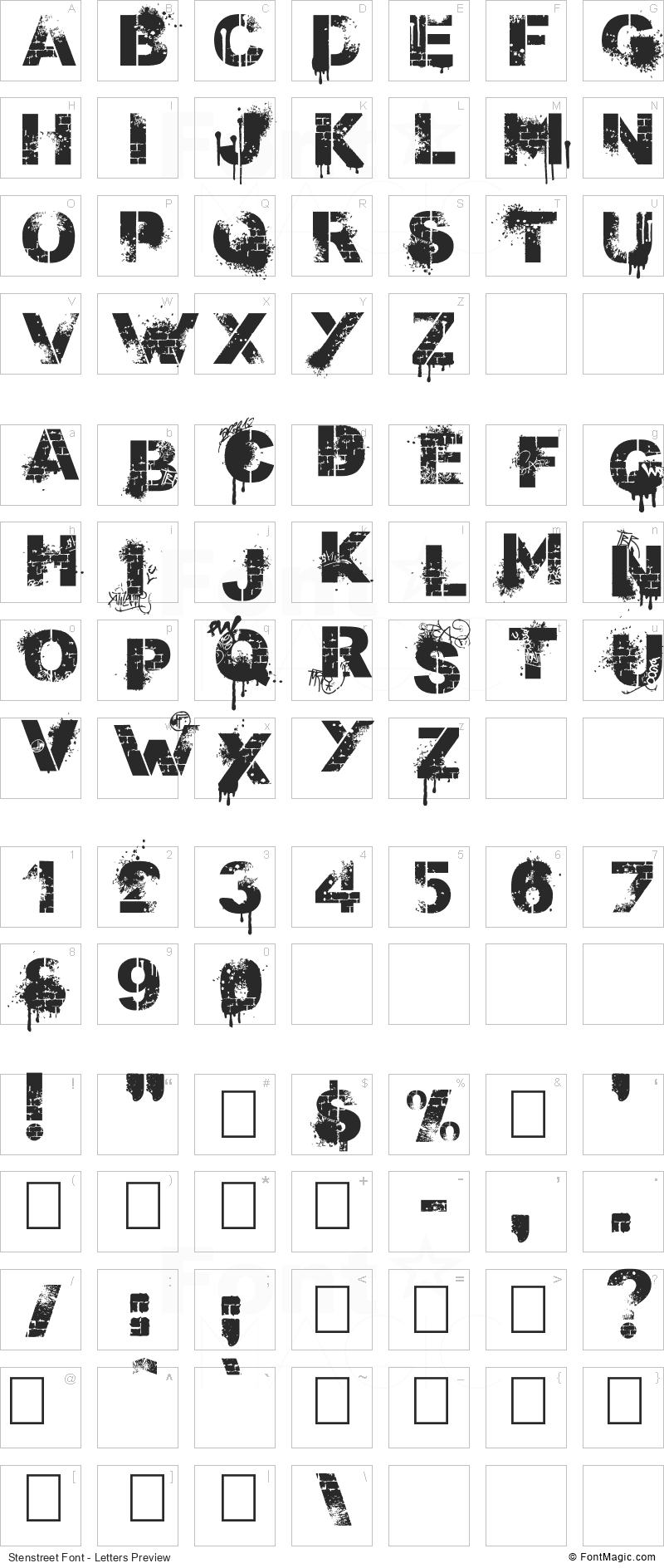 Stenstreet Font - All Latters Preview Chart