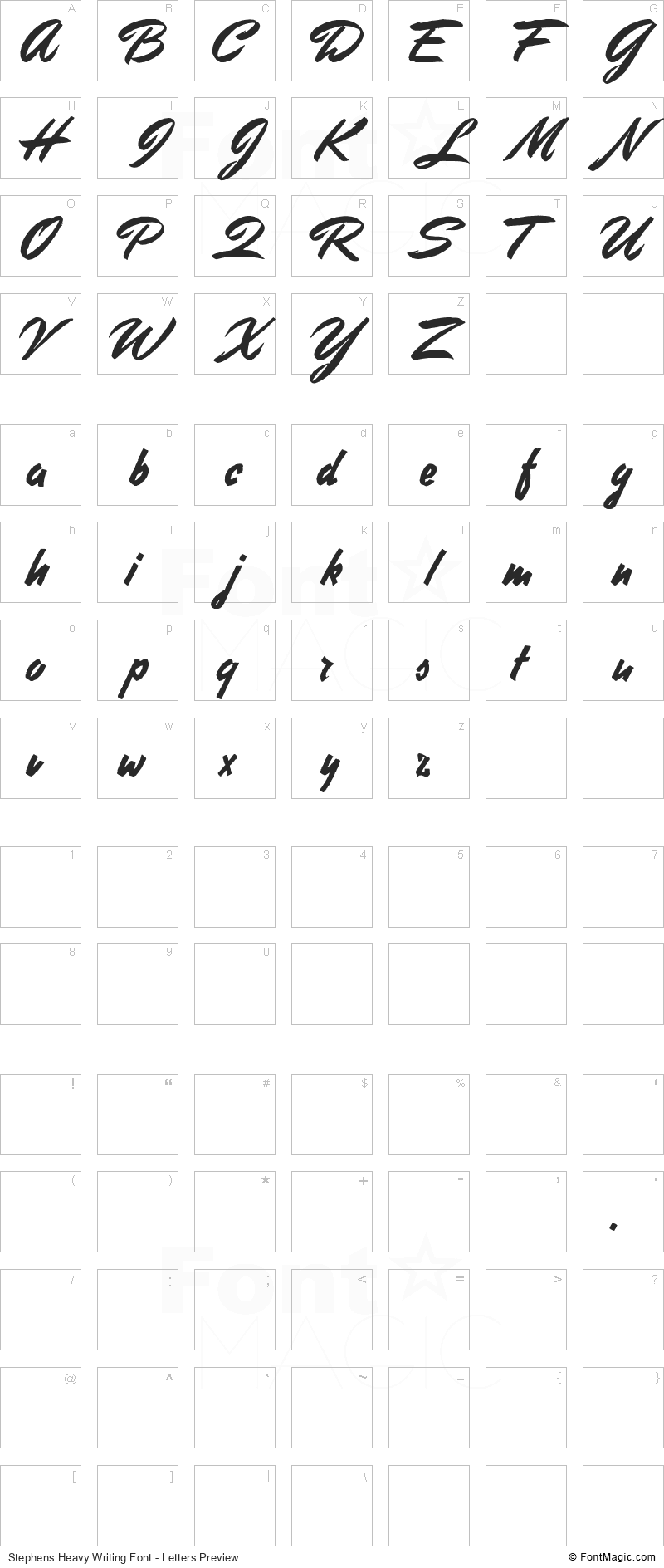 Stephens Heavy Writing Font - All Latters Preview Chart