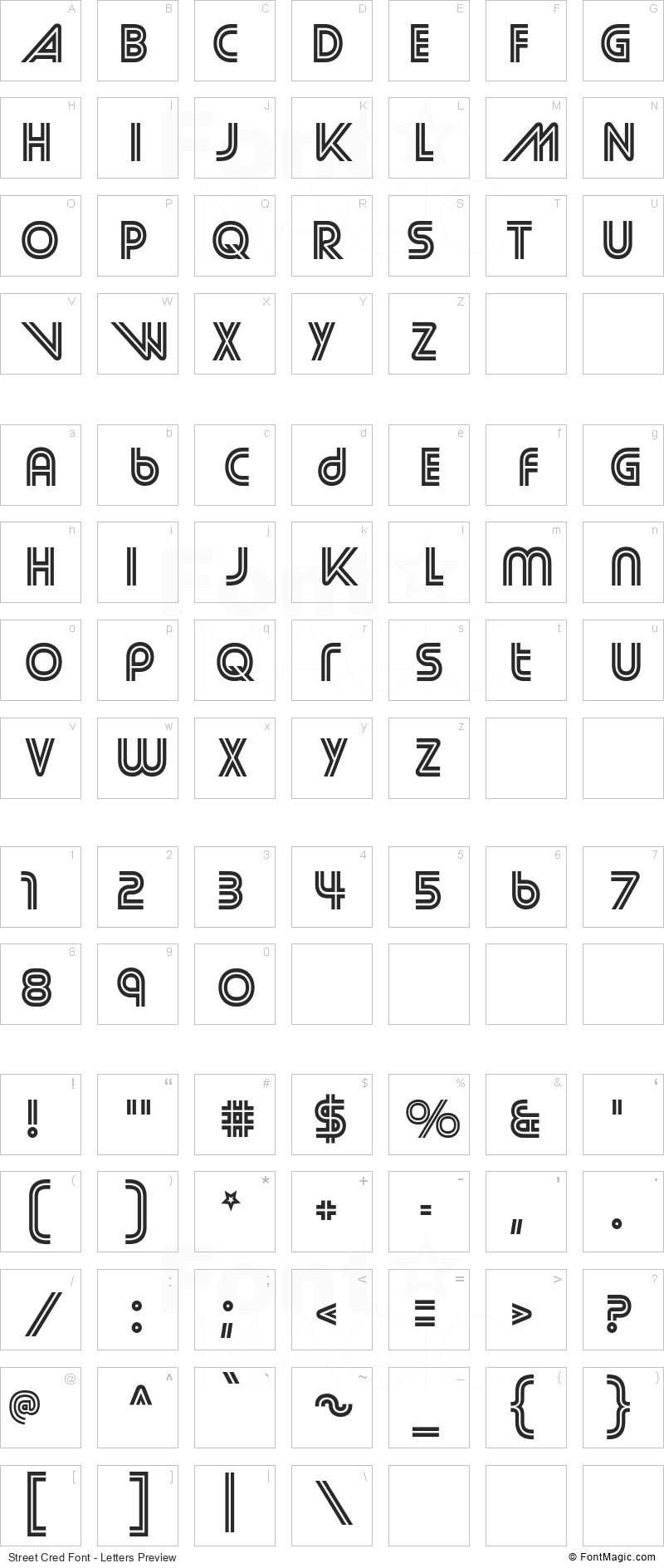Street Cred Font - All Latters Preview Chart