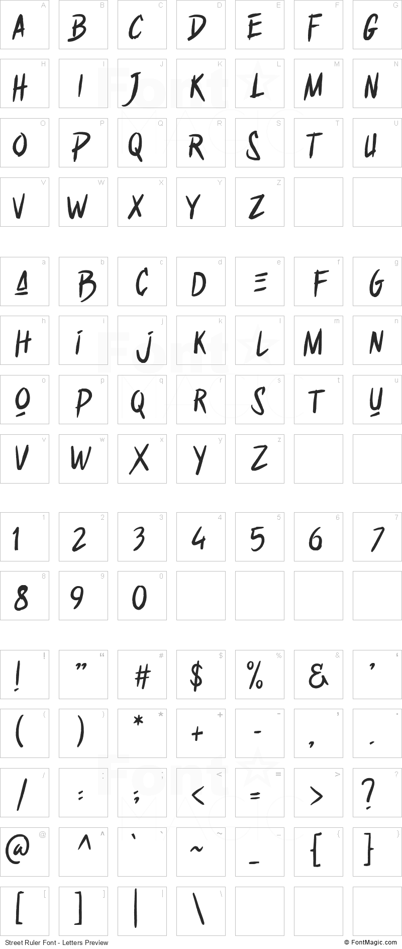 Street Ruler Font - All Latters Preview Chart