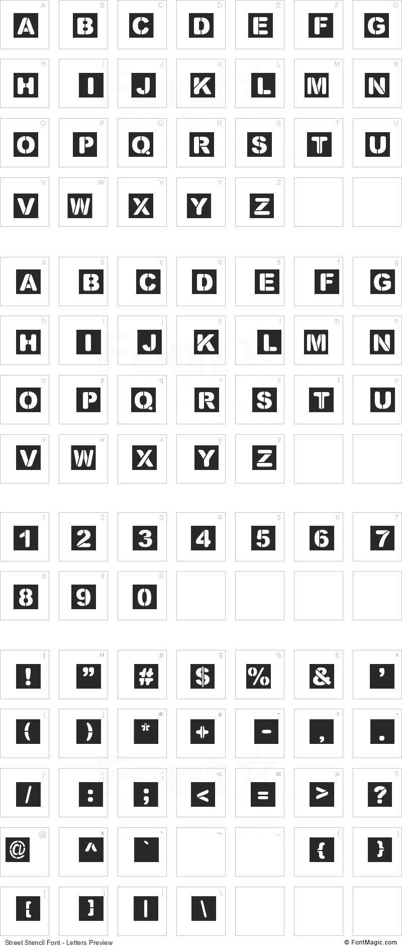 Street Stencil Font - All Latters Preview Chart
