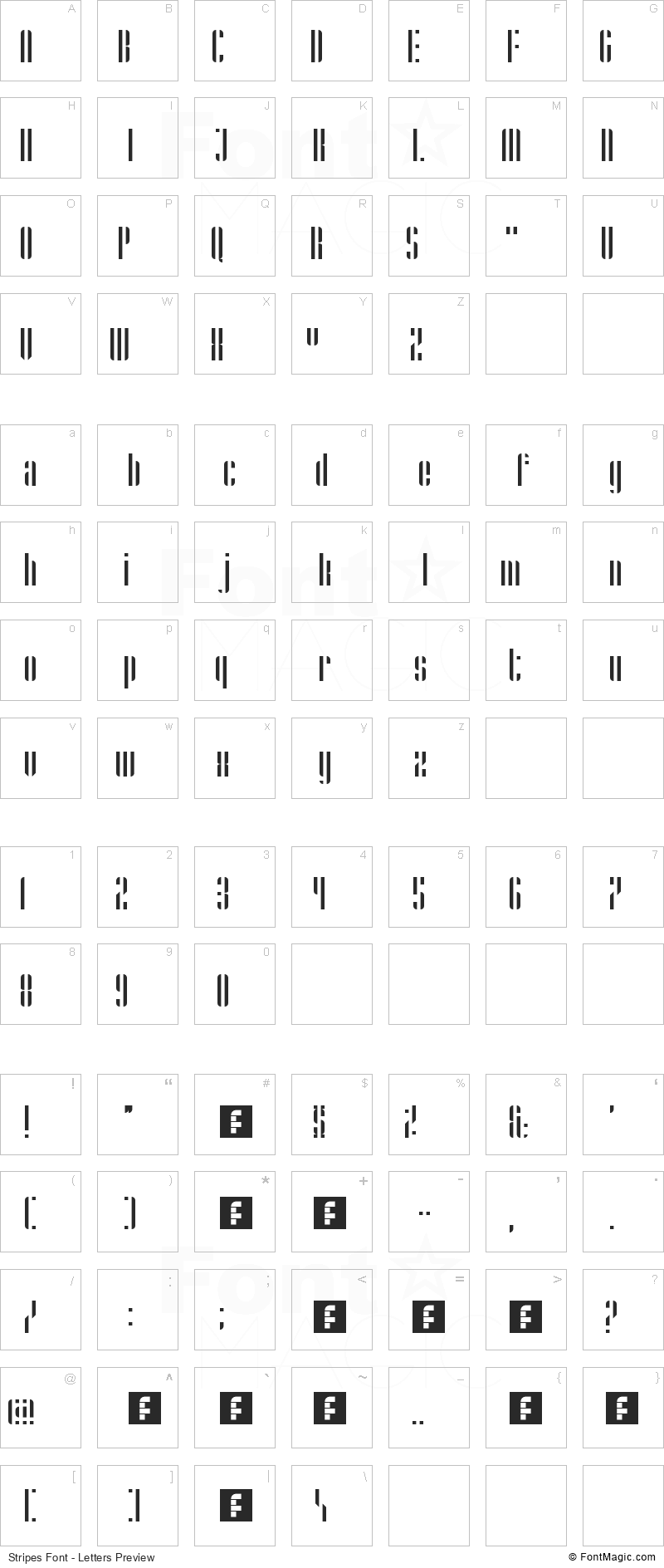 Stripes Font - All Latters Preview Chart