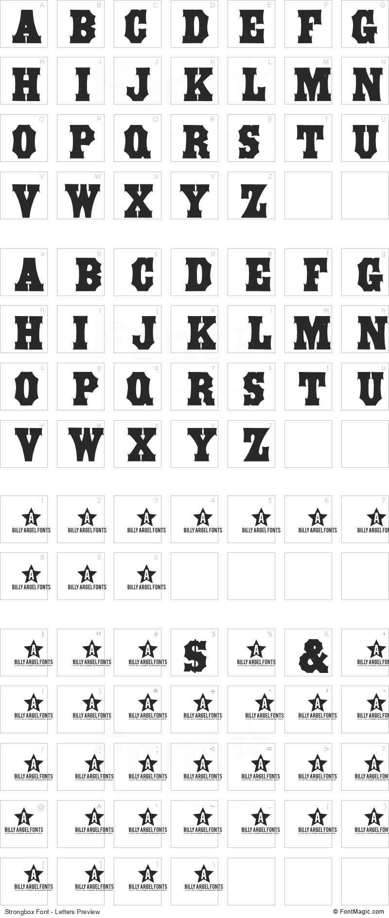Strongbox Font - All Latters Preview Chart