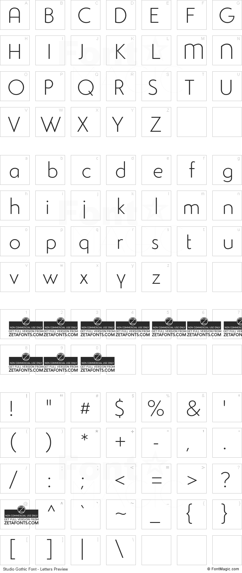 Studio Gothic Font - All Latters Preview Chart