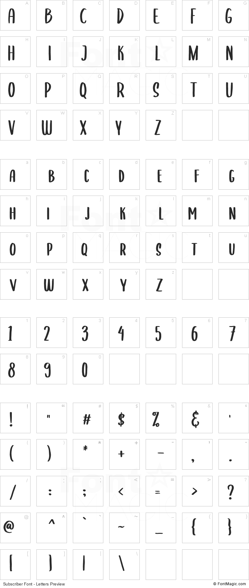 Subscriber Font - All Latters Preview Chart