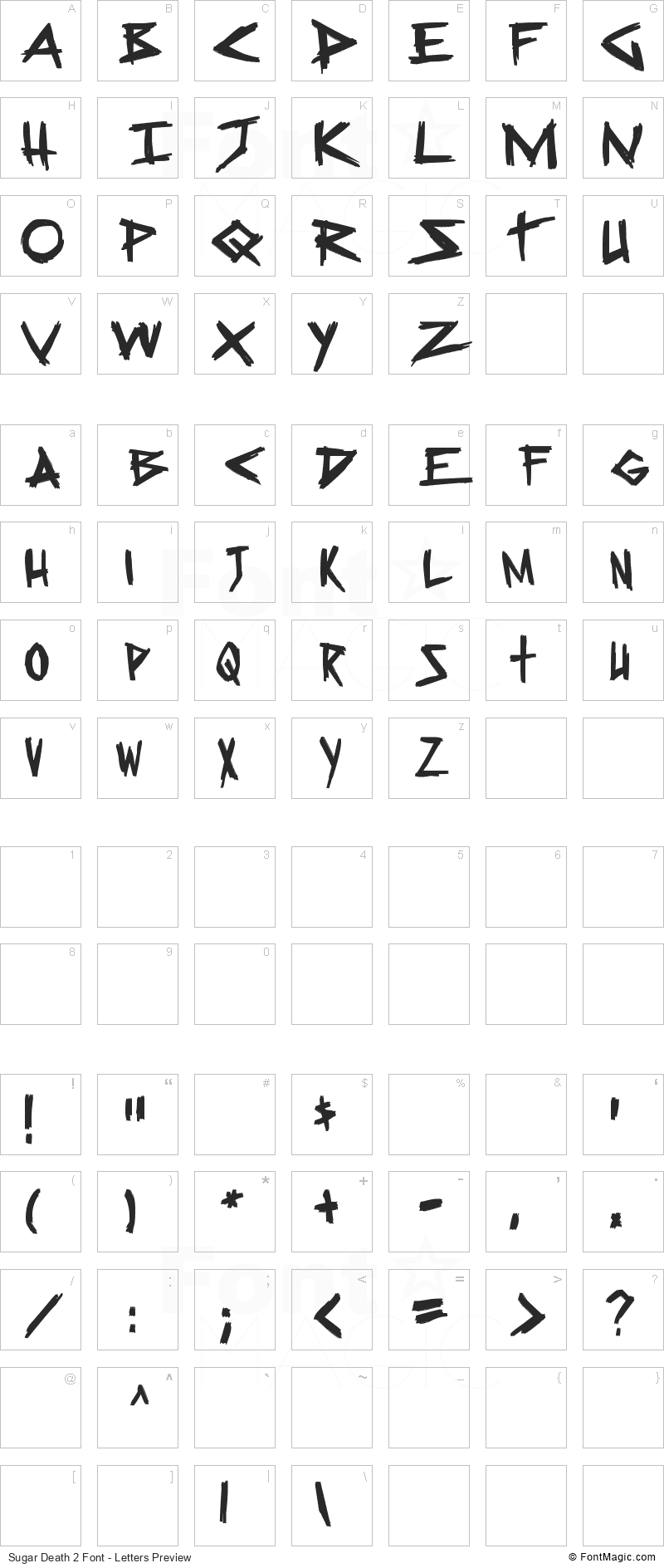 Sugar Death 2 Font - All Latters Preview Chart