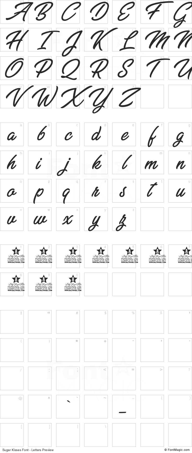 Sugar Kisses Font - All Latters Preview Chart