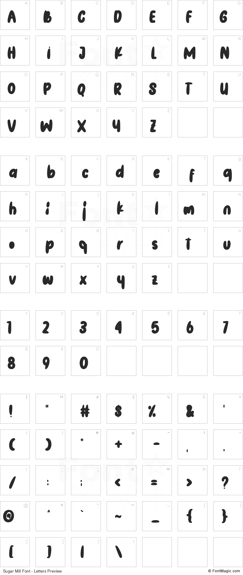 Sugar Mill Font - All Latters Preview Chart