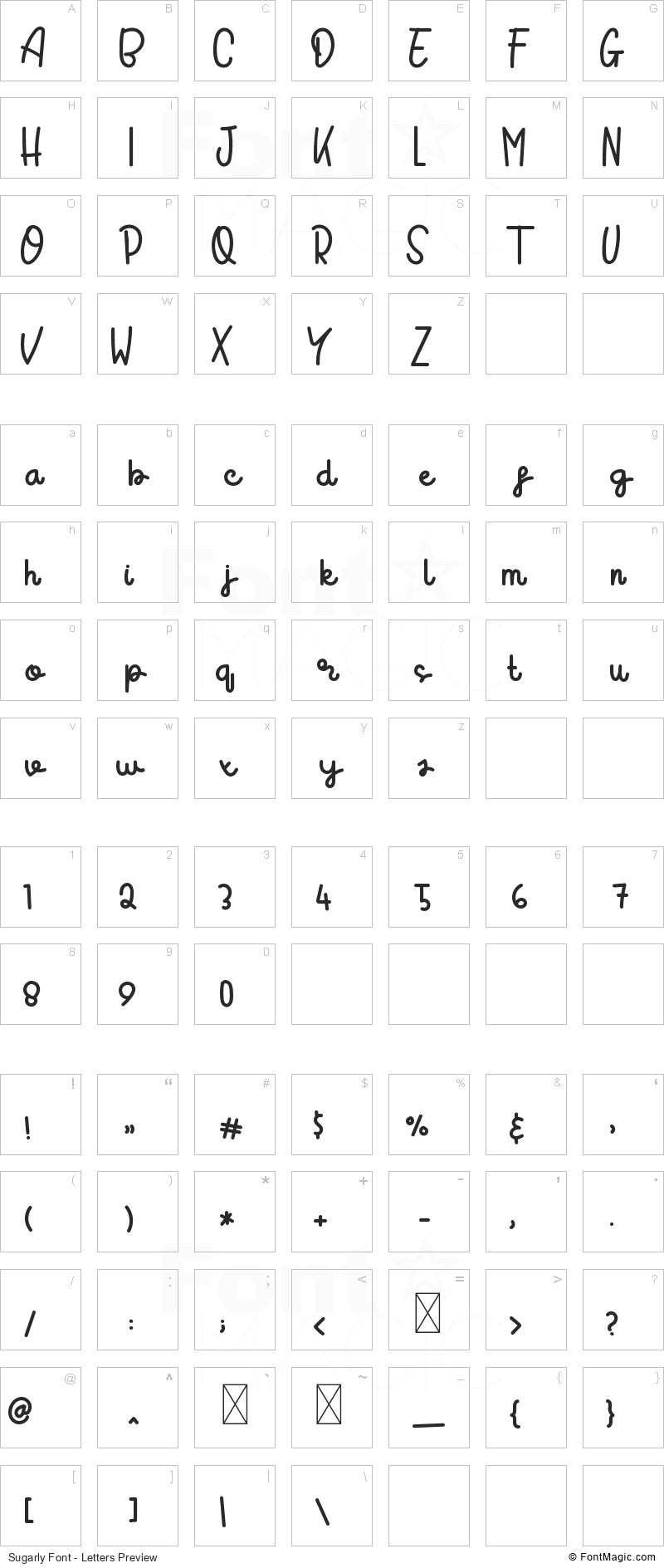 Sugarly Font - All Latters Preview Chart