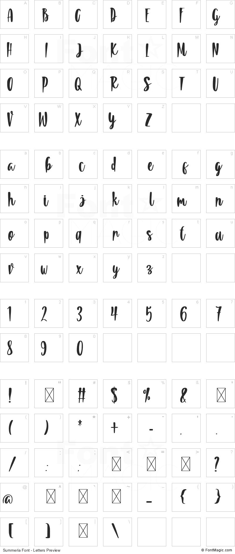 Summeria Font - All Latters Preview Chart