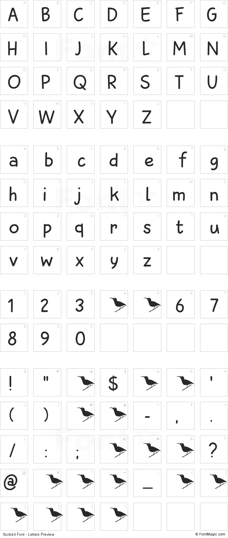 Sunbird Font - All Latters Preview Chart
