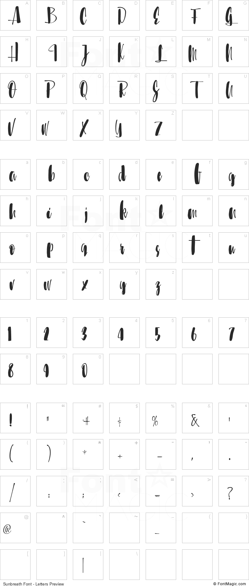 Sunbreath Font - All Latters Preview Chart