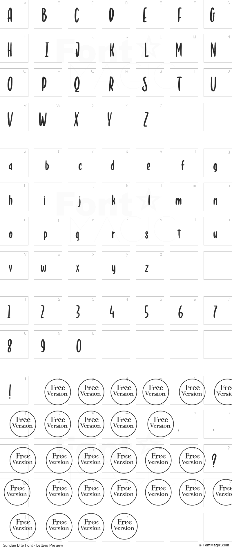 Sundae Bite Font - All Latters Preview Chart
