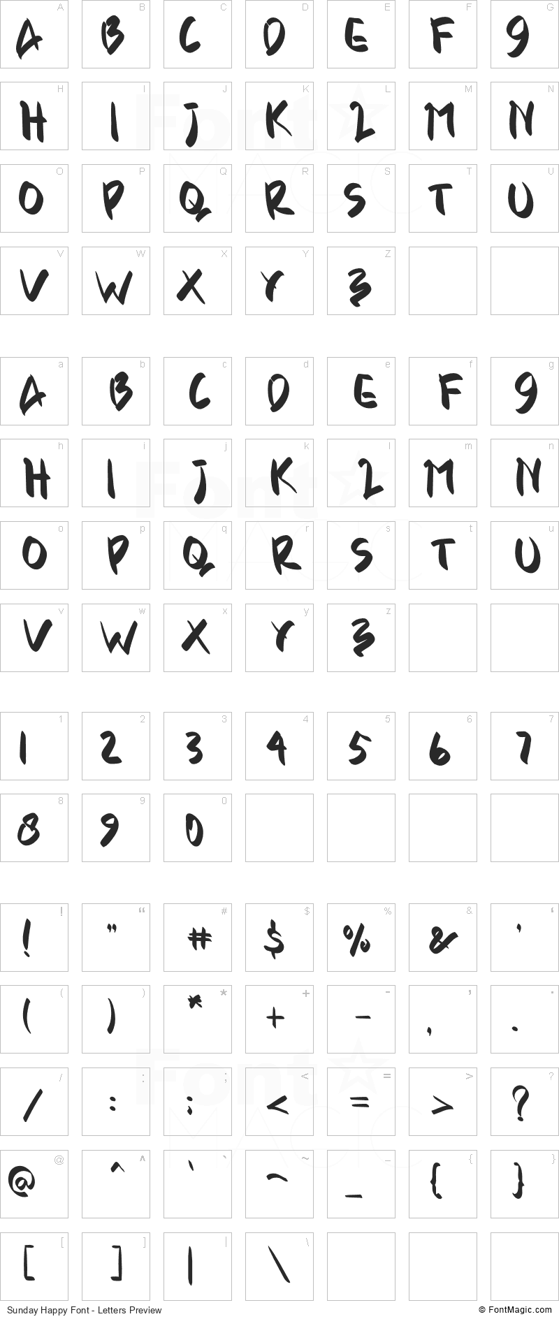 Sunday Happy Font - All Latters Preview Chart