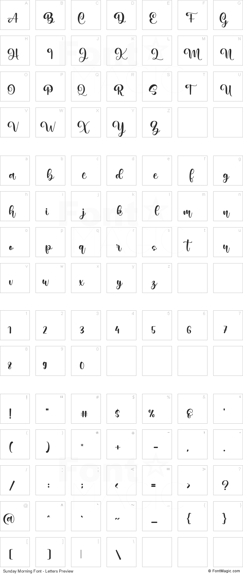 Sunday Morning Font - All Latters Preview Chart