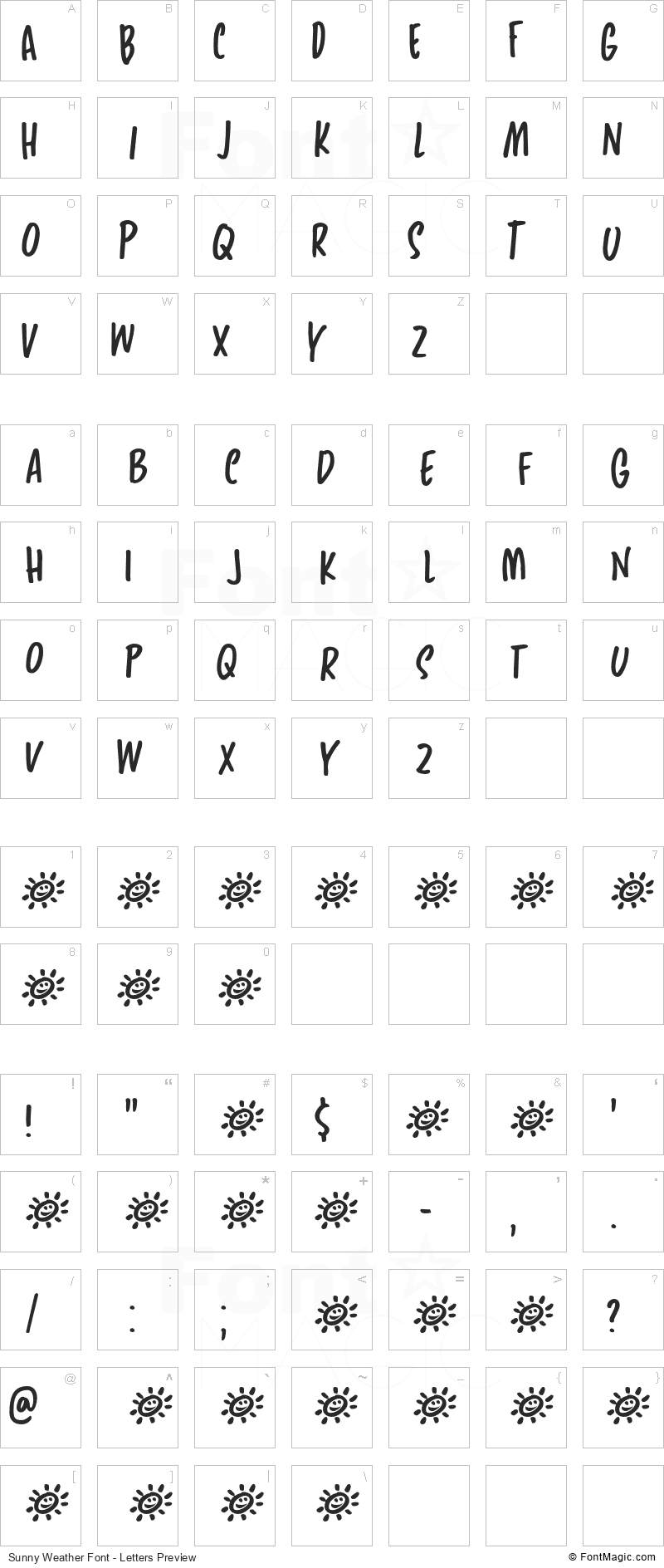 Sunny Weather Font - All Latters Preview Chart