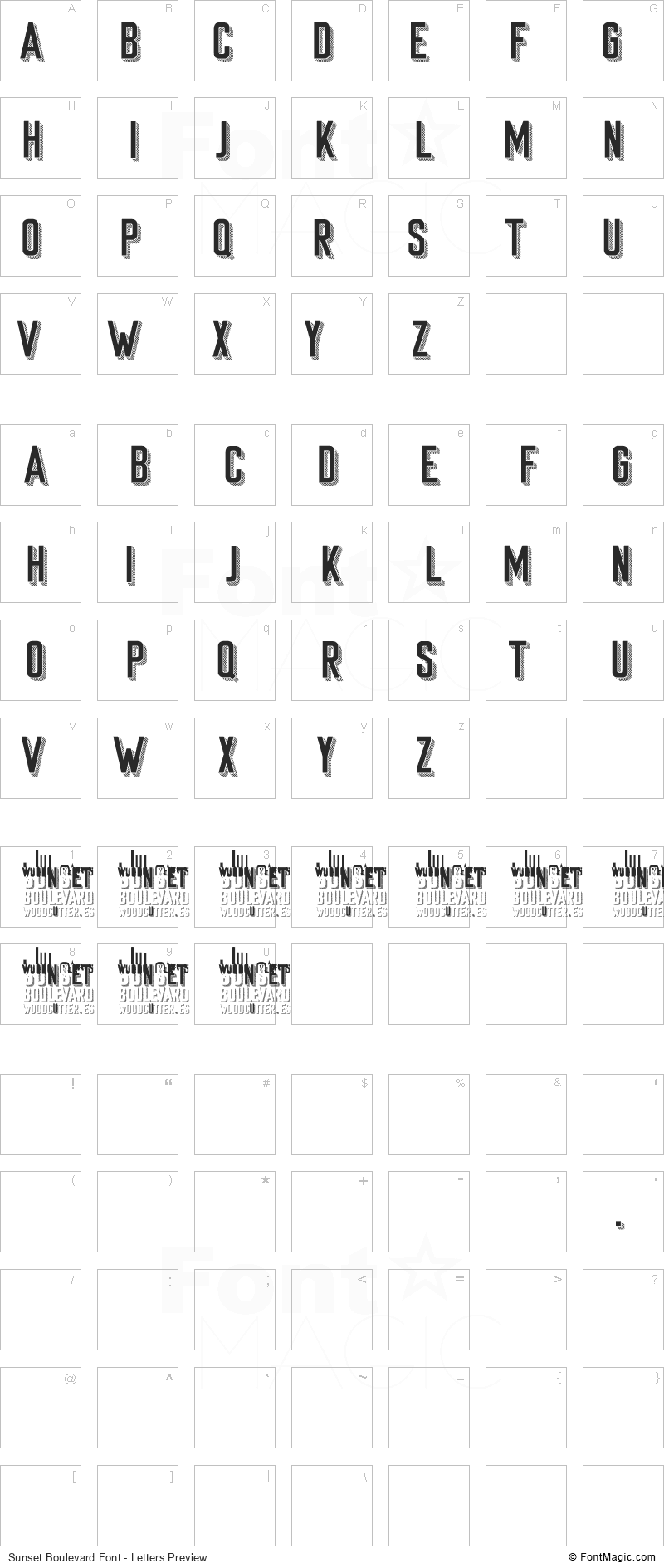 Sunset Boulevard Font - All Latters Preview Chart