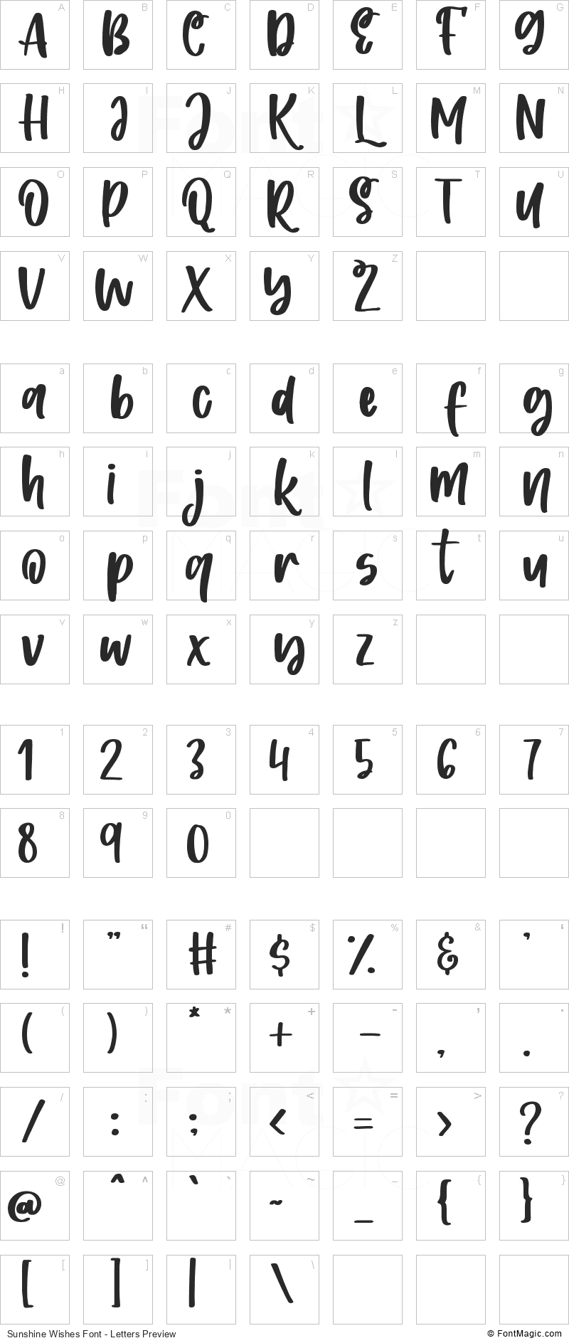 Sunshine Wishes Font - All Latters Preview Chart