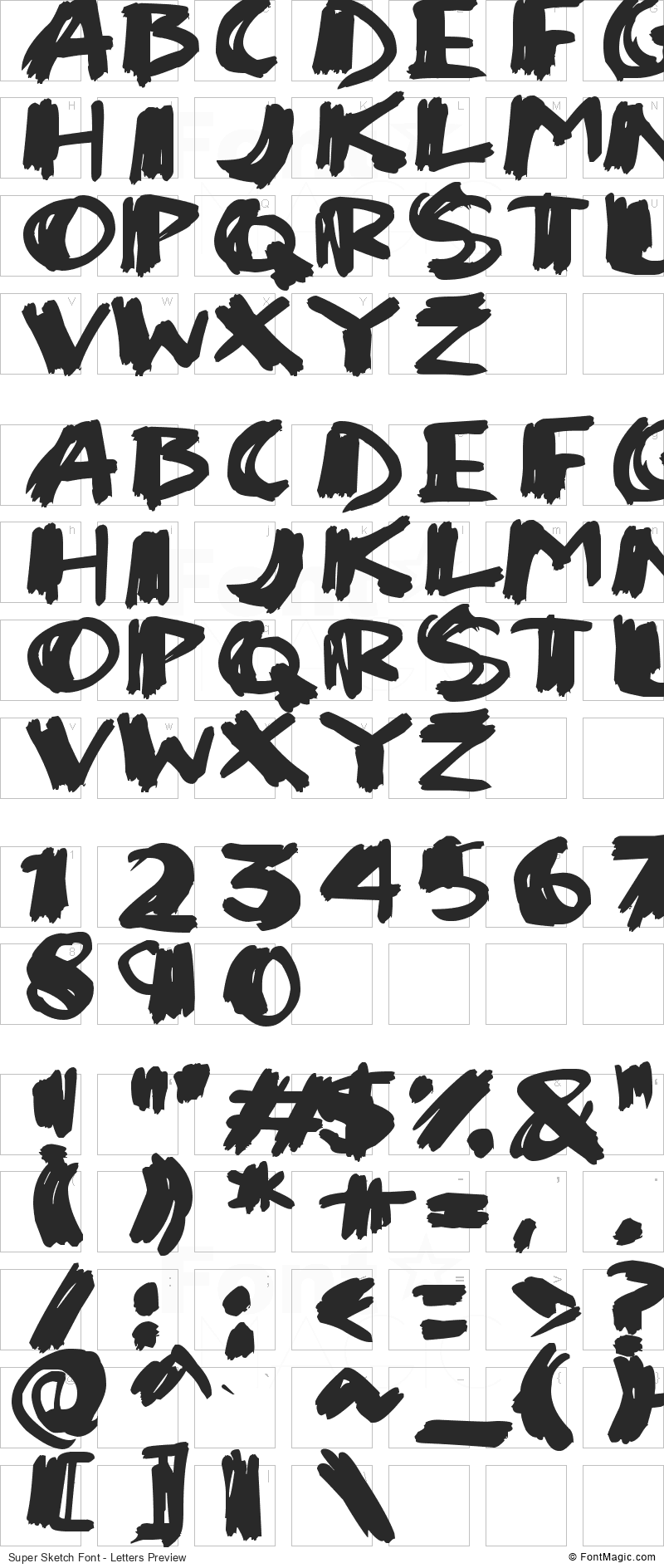 Super Sketch Font - All Latters Preview Chart