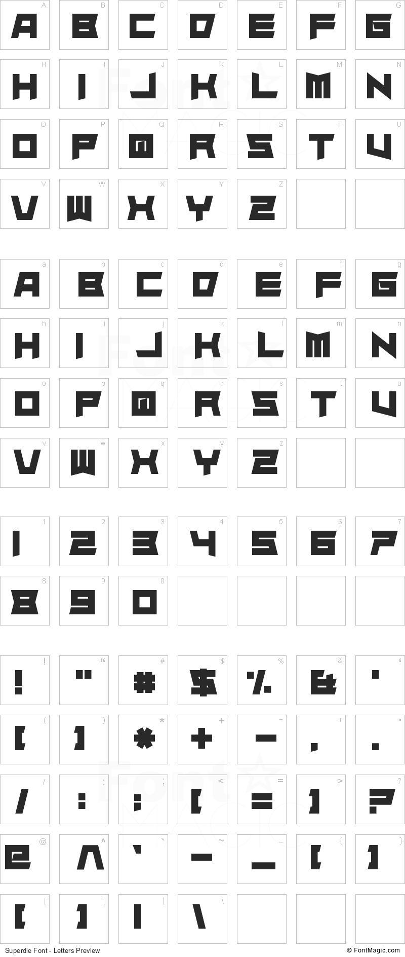 Superdie Font - All Latters Preview Chart