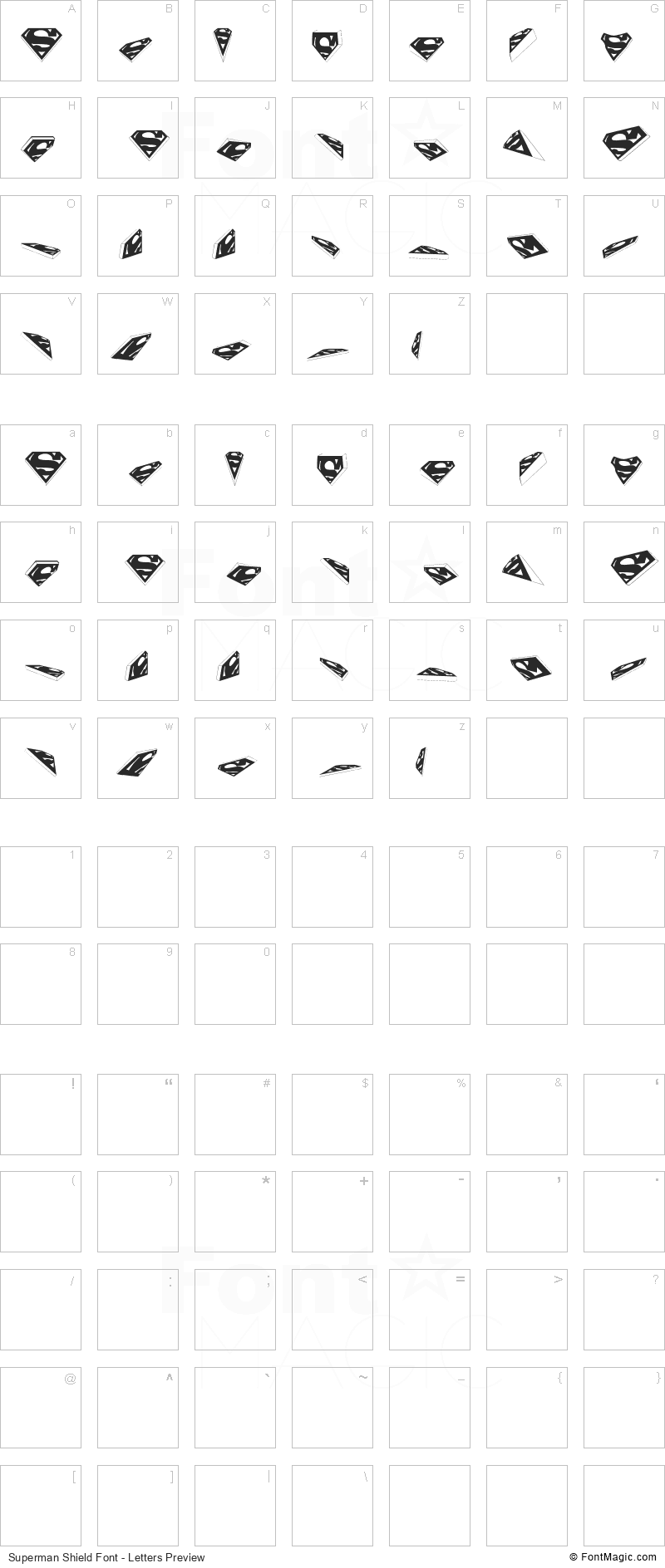Superman Shield Font - All Latters Preview Chart
