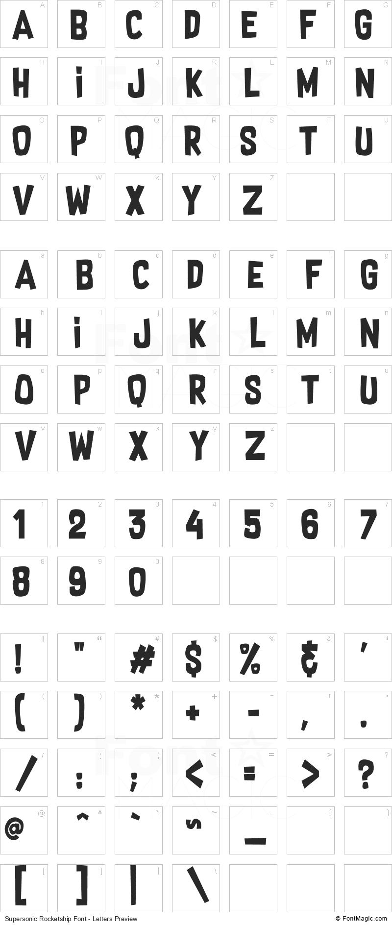 Supersonic Rocketship Font - All Latters Preview Chart