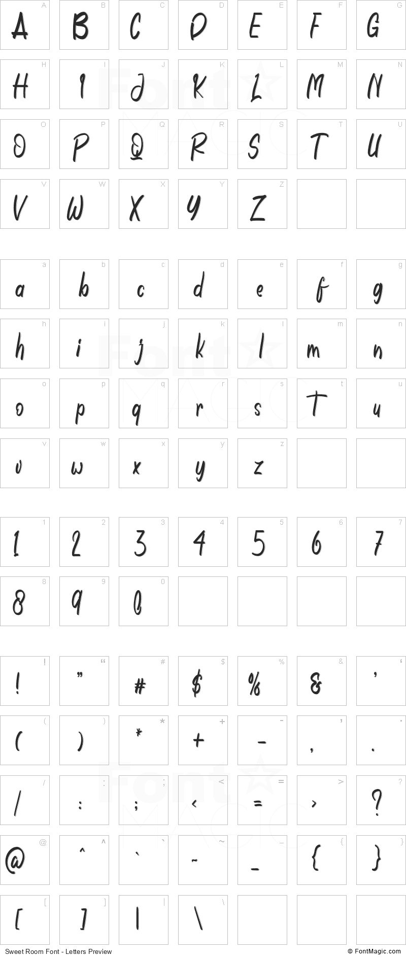 Sweet Room Font - All Latters Preview Chart