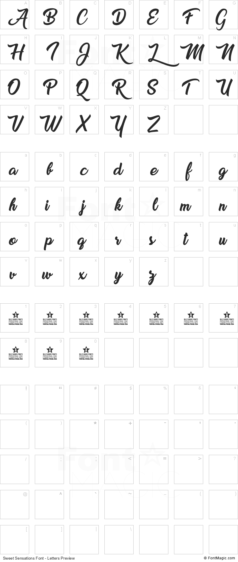 Sweet Sensations Font - All Latters Preview Chart