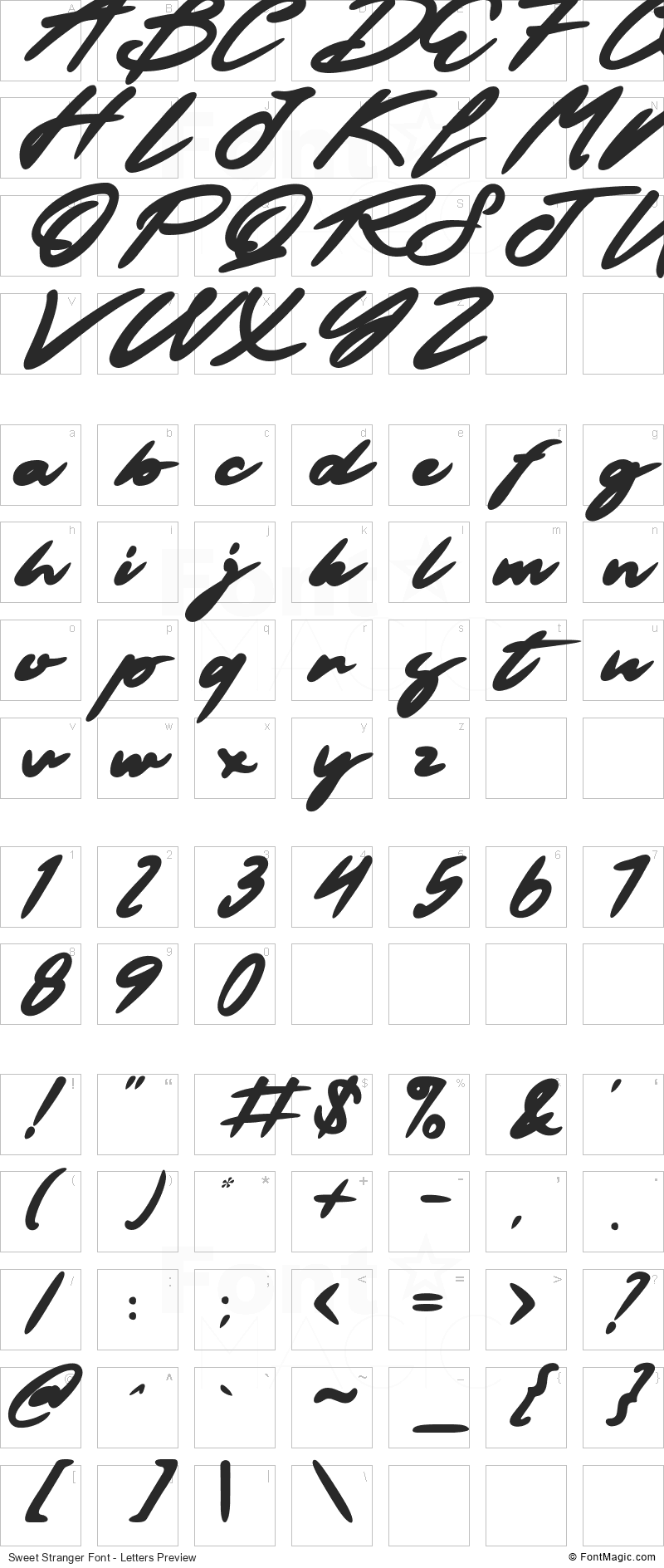 Sweet Stranger Font - All Latters Preview Chart