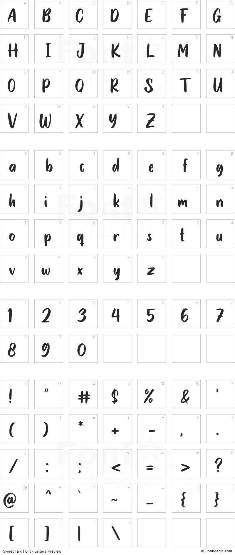 Sweet Talk Font - All Latters Preview Chart