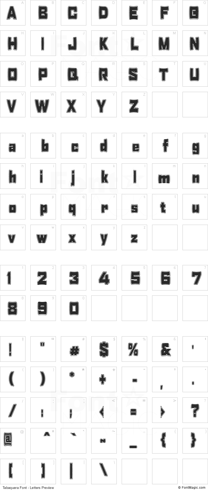 Tabaquera Font - All Latters Preview Chart