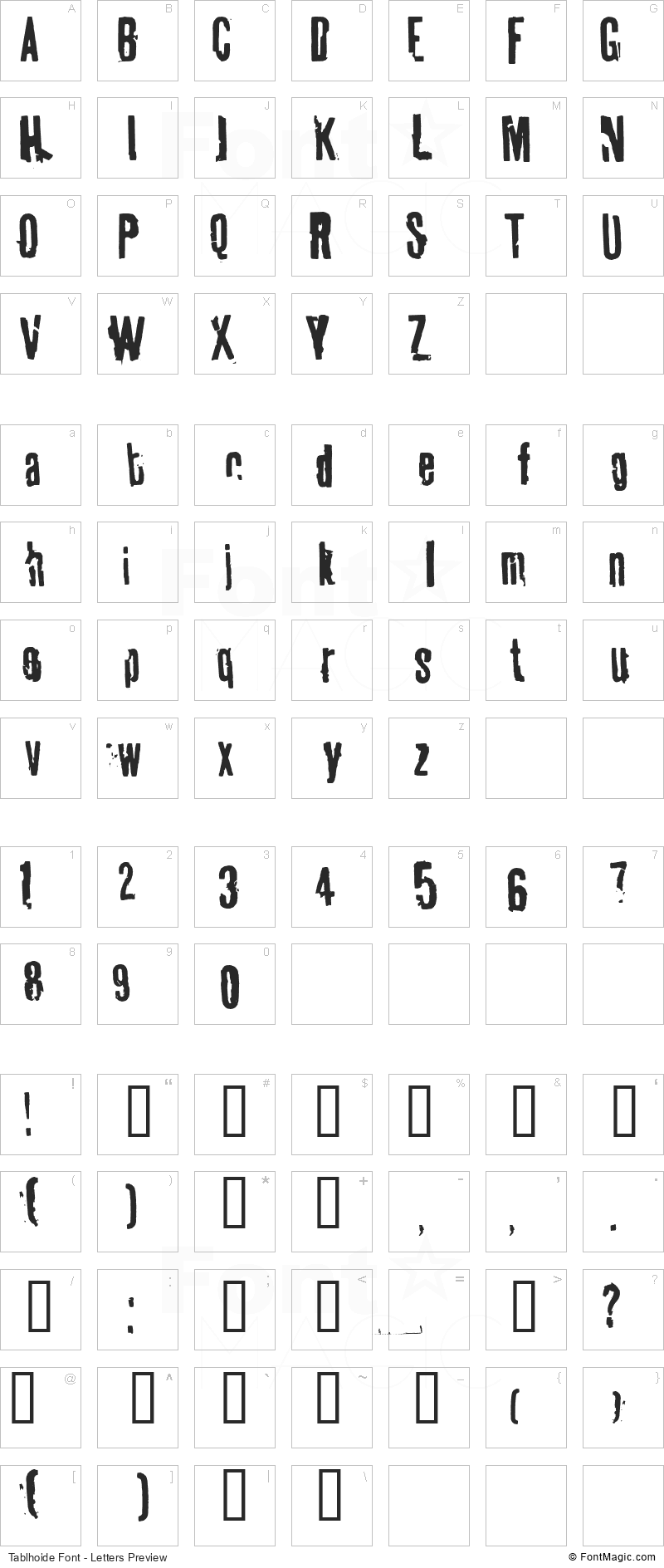 Tablhoide Font - All Latters Preview Chart