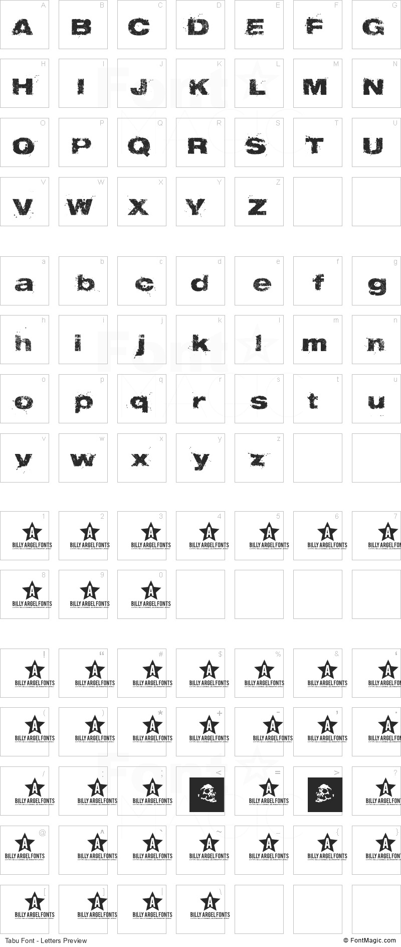 Tabu Font - All Latters Preview Chart