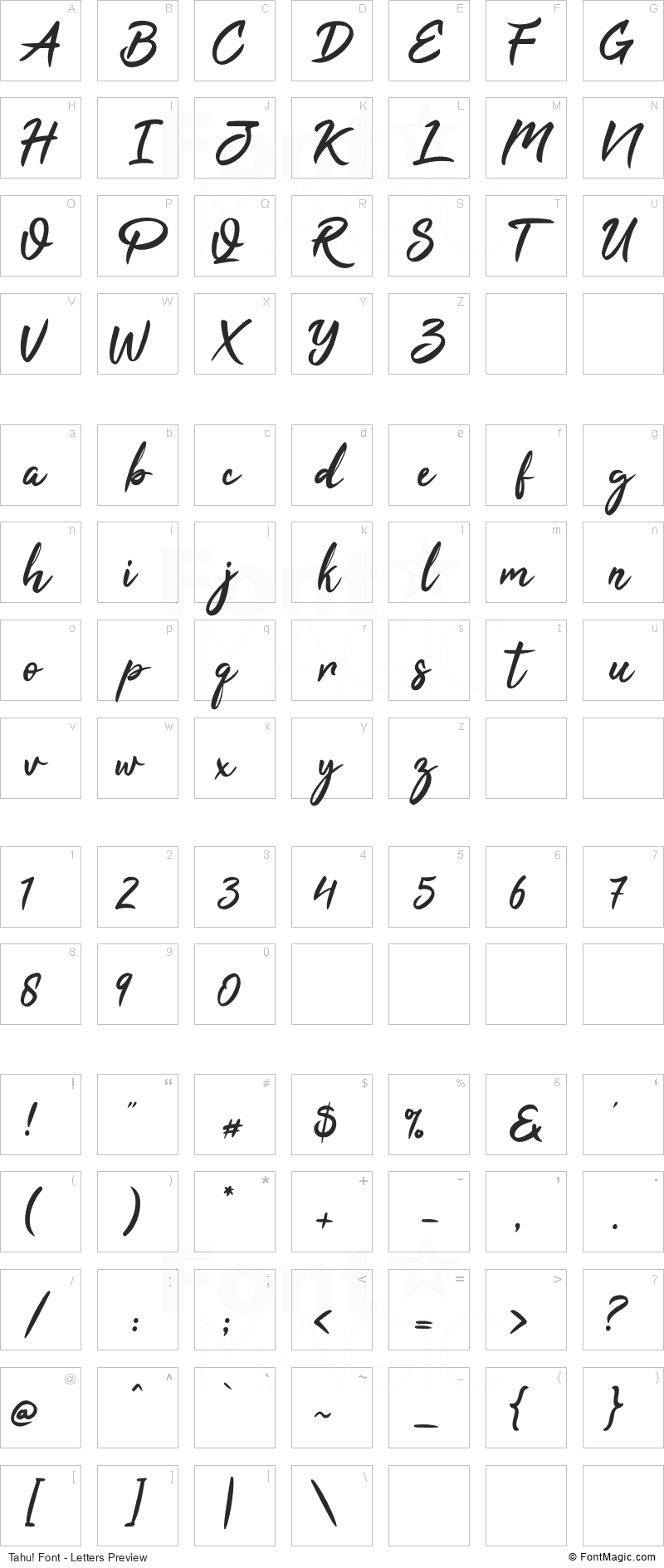 Tahu! Font - All Latters Preview Chart