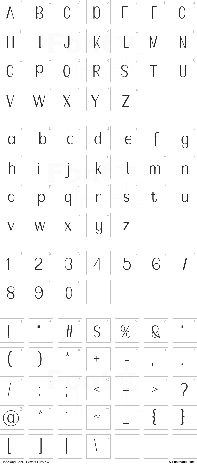 Tangiang Font - All Latters Preview Chart