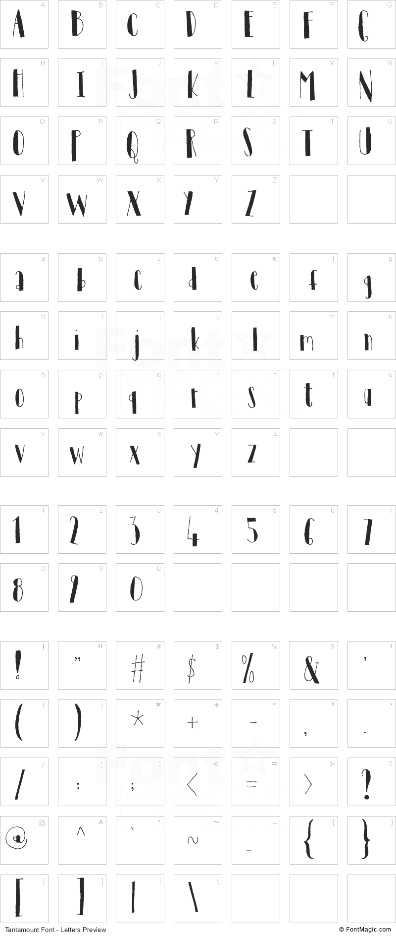 Tantamount Font - All Latters Preview Chart