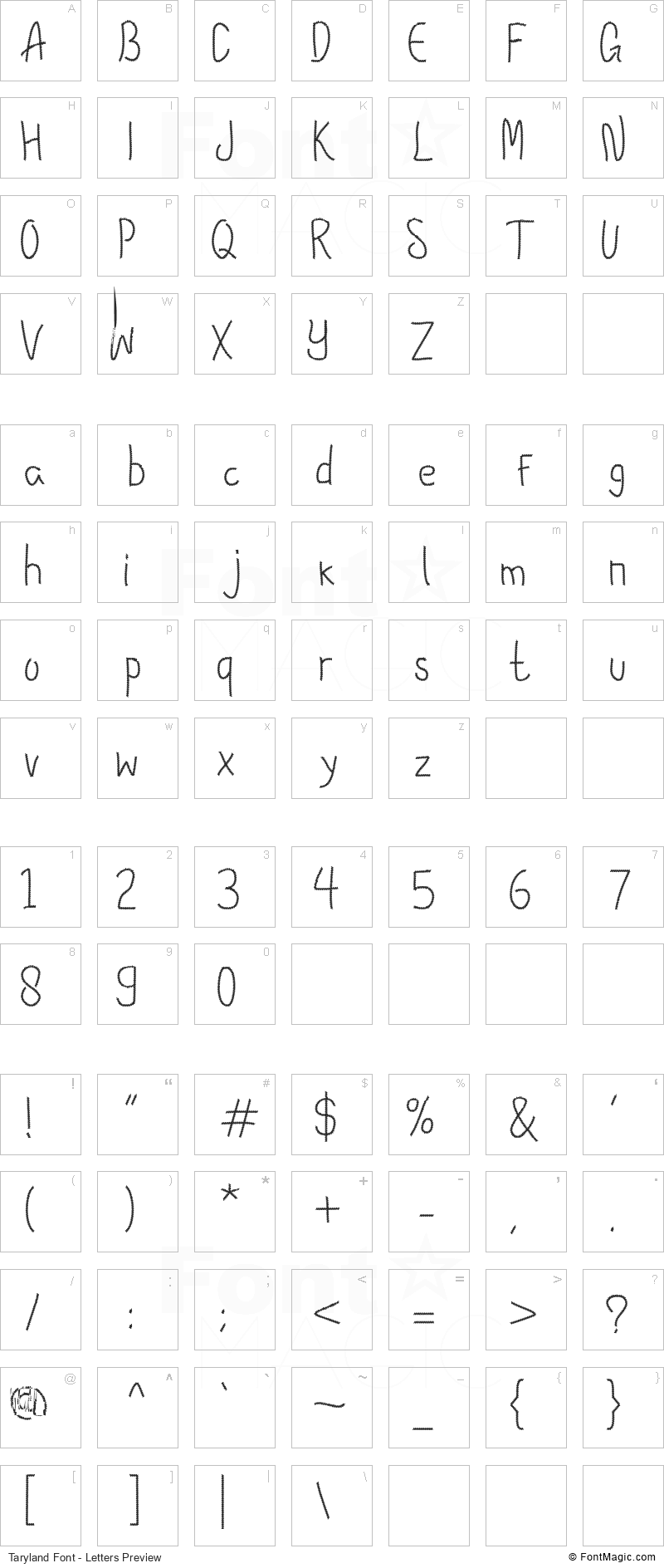 Taryland Font - All Latters Preview Chart
